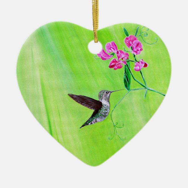 Hummingvogel und Platterbsen Malerei Keramik Ornament (Vorne)