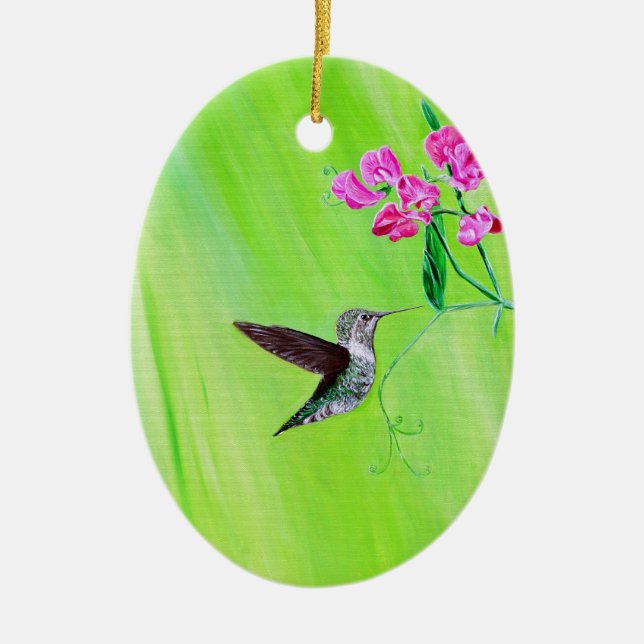 Hummingvogel und Platterbsen Malerei Keramikornament (Vorne)