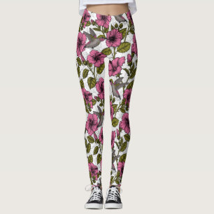 Hummingvögel und rosa Hibiskus Blume Leggings