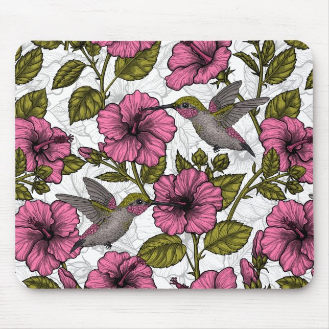 Hummingvögel und rosa Hibiskus Blume Mousepad (Vorne)