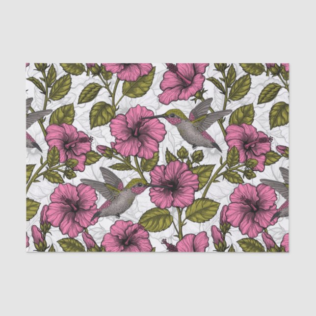 Hummingvögel und rosa Hibiskus Blume Seidenpapier (Vorderseite)
