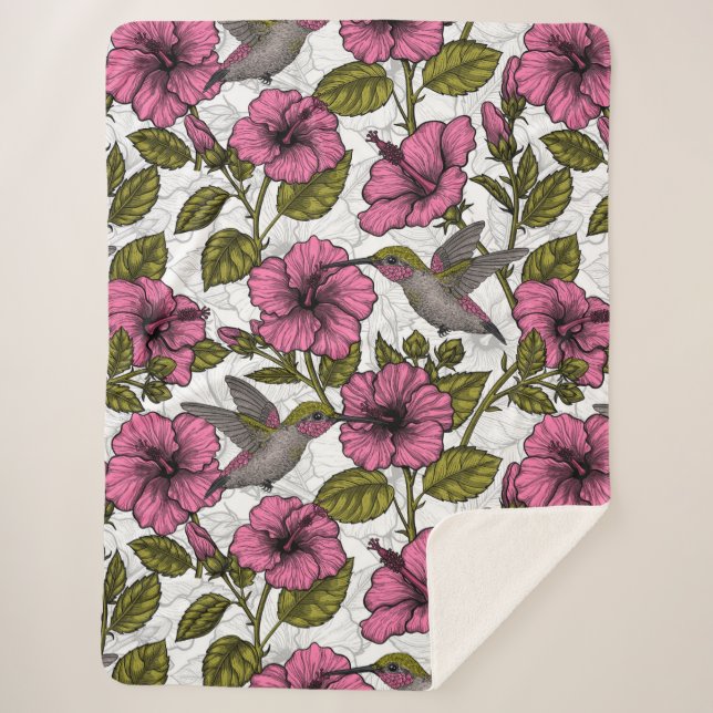 Hummingvögel und rosa Hibiskus Blume Sherpadecke (Vorderseite)