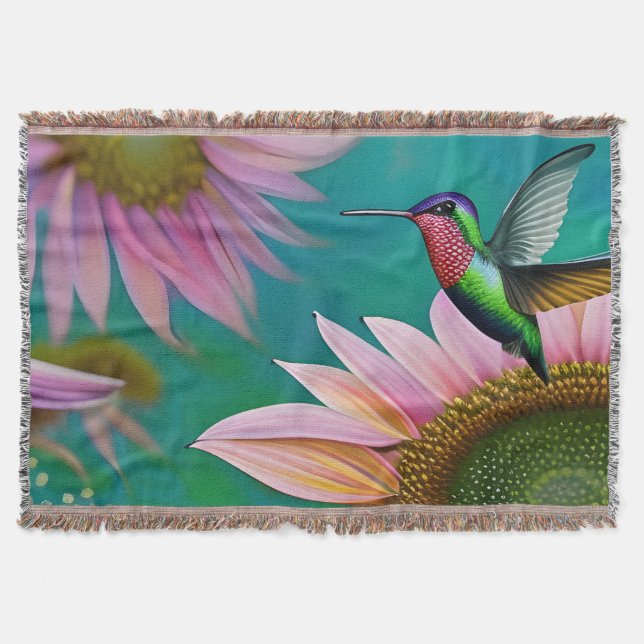 Hummingvogel und rosa Sonnenblumen Decke (Vorderseite)