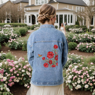 Hummingvogel und Rote Rosen Jeansjacke