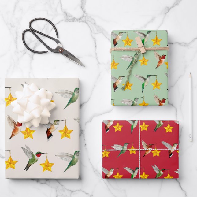 Hummingvögel und Sterne Geschenkpapier Set (Vorderseite)