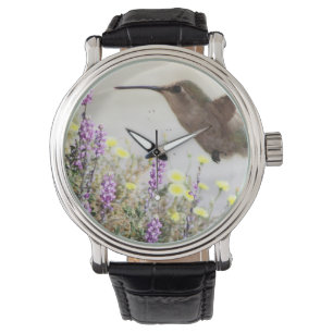 Hummingvogel und Wildblumen Digitale Kunst Armbanduhr