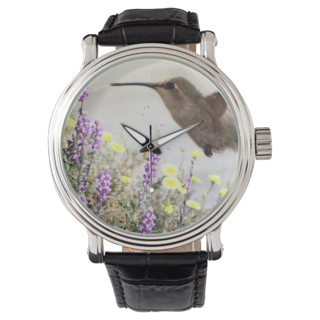 Hummingvogel und Wildblumen Digitale Kunst Armbanduhr (Vorderseite)
