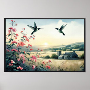 Hummingvögel und Wildblumen mit optionalem Rahmen Poster
