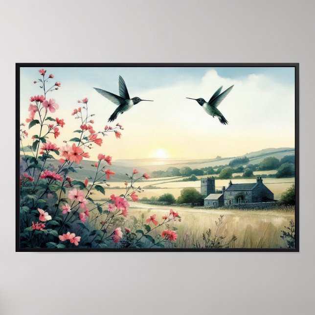 Hummingvögel und Wildblumen mit optionalem Rahmen Poster (Vorne)