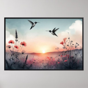 Hummingvögel und Wildblumen mit optionalem Rahmen Poster