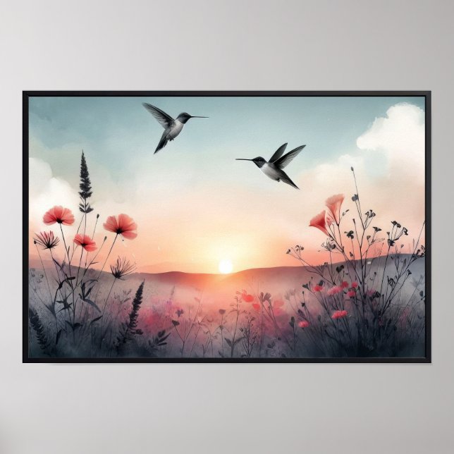 Hummingvögel und Wildblumen mit optionalem Rahmen Poster (Vorne)