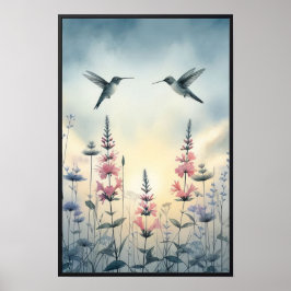 Hummingvögel und Wildblumen mit optionalem Rahmen Poster