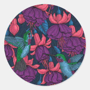 Hummingvogelgarten lila und blau runder aufkleber