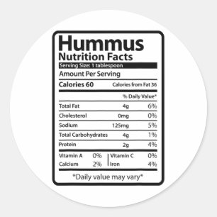 Hummus Lustige Lebensmittel Ernährungsfakten für T Runder Aufkleber