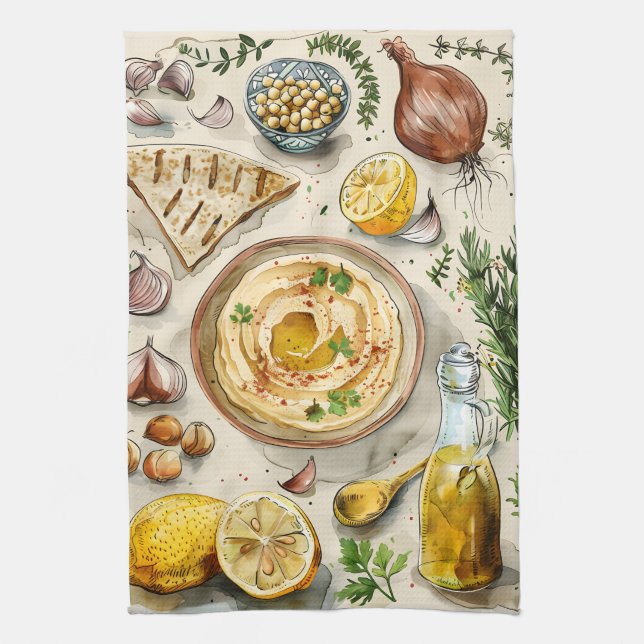 Hummus-Rezeptur: Arabisch Bio Lebensmittel Geschirrtuch (Vertikal)
