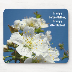 Humor-Mauspad Grumpy vor Kaffee Blüten Blau Mousepad