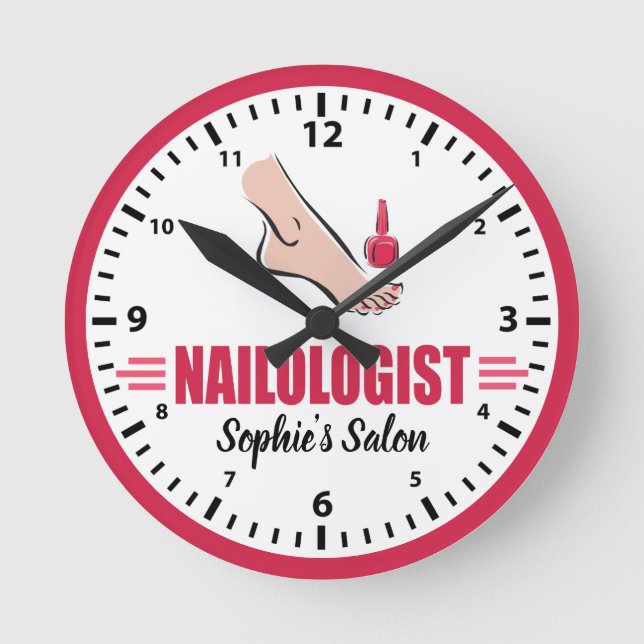 Humor Pedicure Pink Polnischer Nagelsalon Runde Wanduhr (Vorderseite)