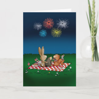 Humorale 4. Juli Card mit Fireworks - Freunde Karte