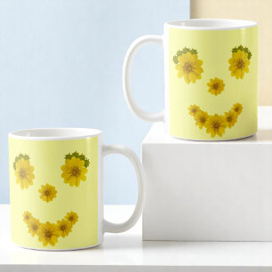 Humorale, gelbe Blumen, Lächeln Gesicht Tasse