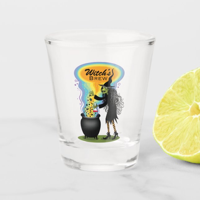 Humorale Hexenbraue mit Kessel Schnapsglas (Vorderseite)