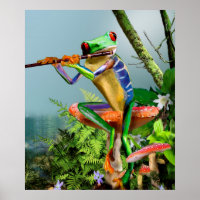 Humoraler Baumfrosch, der Flute spielt
