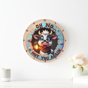 Humoraler Cartoon Adorable Cow Funny Textile Art Große Wanduhr