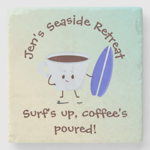 Humoraler Coffee Surfer mit Surfbreman-Namen-Text Steinuntersetzer