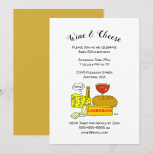 Humoraler Käse und Wein Geburtstagsparty Einladung
