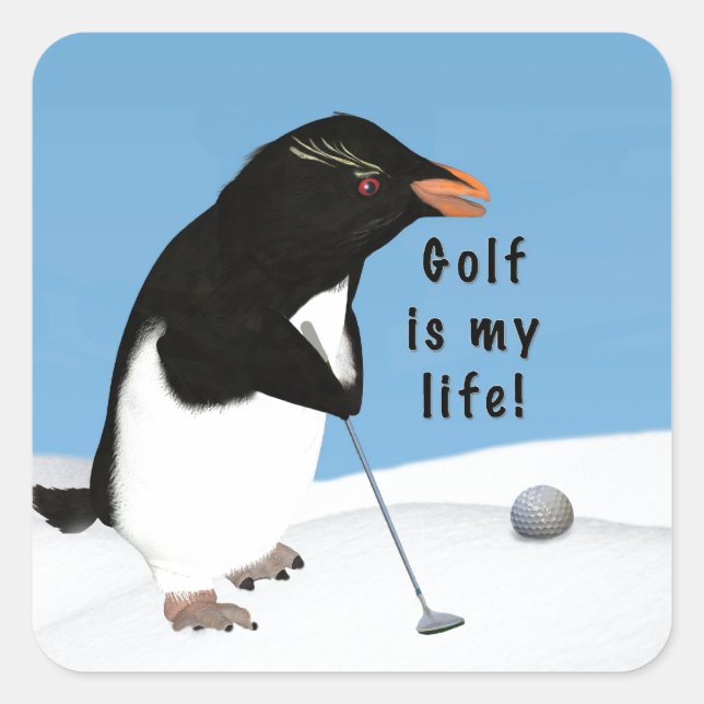 Humore Pinguin Playing Golf Quadratischer Aufkleber (Vorderseite)