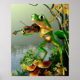 Humorer Baum Frog als Fiddle Poster