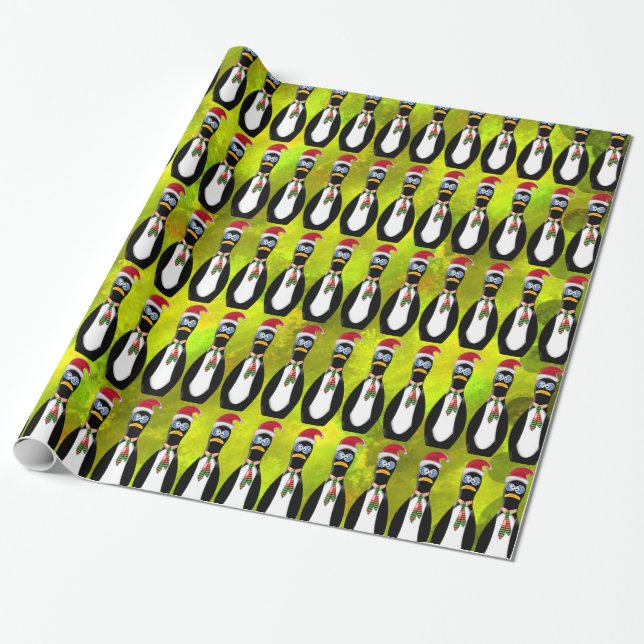 Humorer frazzled Santa Penguin auf Chartreuse v2 Geschenkpapier (Ungerollt)