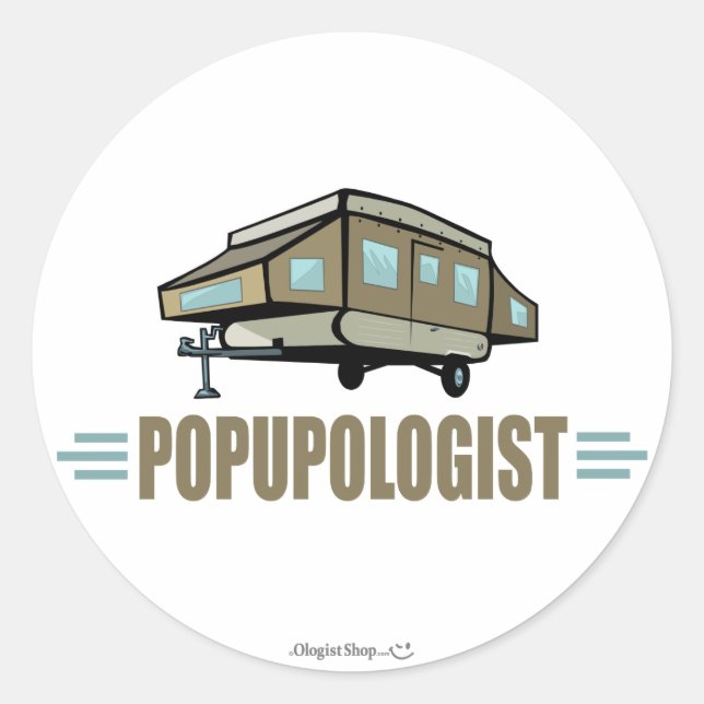Humorer Pop Up Camper Runder Aufkleber (Vorderseite)