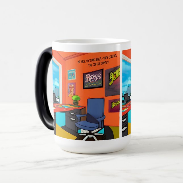 Humorer Respekt: Boss's Spaß feiern Verwandlungstasse (Vorderseite Links)