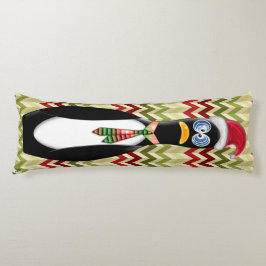 Humorer Santa Penguin auf Rot und Grün Zig Zags Seitenschläferkissen