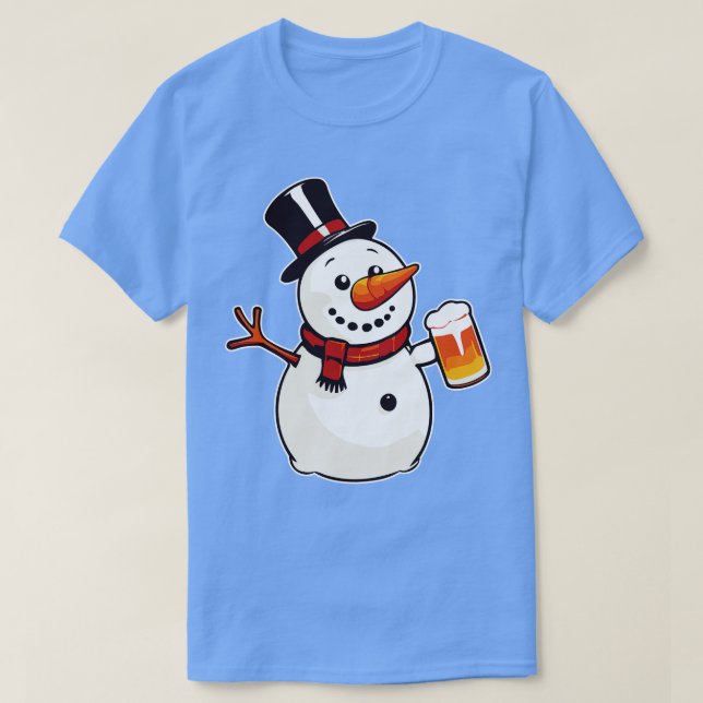 Humoriges Snowman Beer Party Funny Design für Chri T-Shirt (Design vorne)