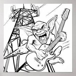 Humoristische Cartoon-Malvorlage: Grumpy Gargoyle Poster