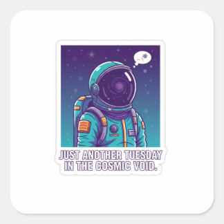 Humorous Astronaut in Cosmic Void | Funny Space Quadratischer Aufkleber