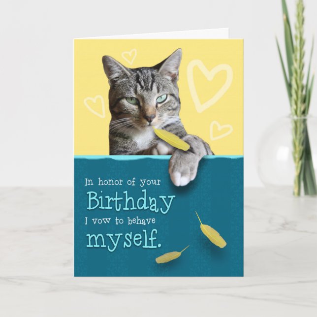 Humorous Birthday Card with Naughty Cat Karte (Vorderseite)