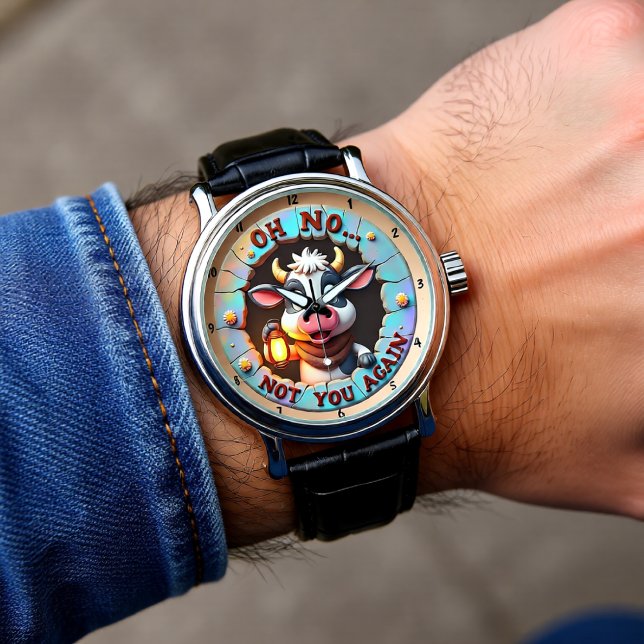 Humorous Cartoon Adorable Cow Funny Textual Art Armbanduhr (Von Creator hochgeladen)