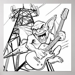 Humorous Cartoon Coloring Page: Grumpy Gargoyle Poster