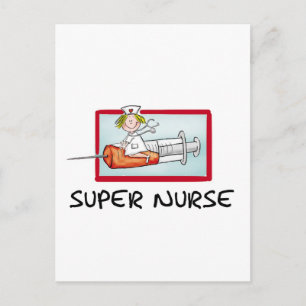 Humorous Cartoon Nurse on Syringe. Postkarte
