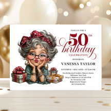 Humorous lady turning fifty quirky party invite
