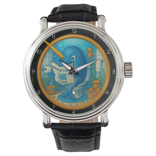 Humorous Narwhal Bathroom Clock Armbanduhr (Vorderseite)
