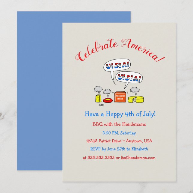 Humorous Patriotic Summer Holiday BBQ Party Invite Einladung (Vorne/Hinten)