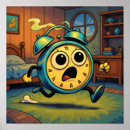 Humorous Retro Art: Ablaze Running Alarm Clock Poster