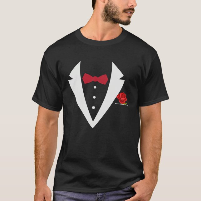 Humorous Valentine s Day Tuxedo Red Bow Tie T-Shirt (Vorderseite)