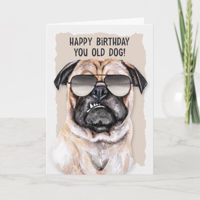 Humorouse Mops Hund in Sonnenbrille Geburtstag Karte (Vorderseite)