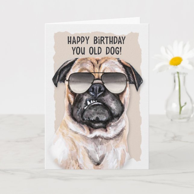 Geburtstagskarte „Happy Birthday“ Mit Lustigen Mops-Hunden Auf Pizza – Witziges Design