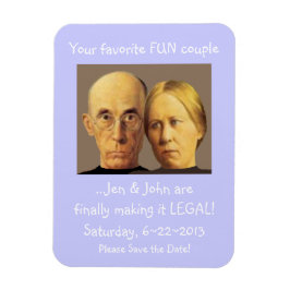 Humorvolle ältere Ehepaare sparen das Datum Magnet