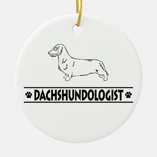 Humorvolle Drahthaar-Dackel Keramikornament (Vorne)